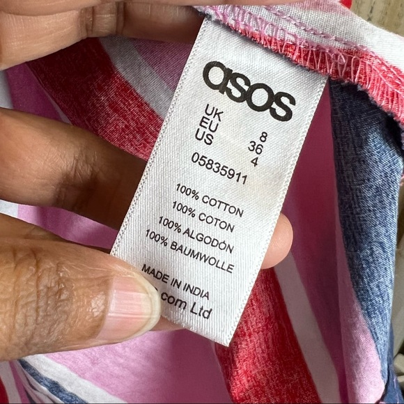 EUC ASOS Pink Multi Striped Off Shoulder Eyelet Dress - Picture 11 of 11